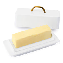 將圖片載入圖庫檢視器 Sweese 327.101 Butter Dish with Lid for Countertop - Butter Dish with Gold Handle, Butter Dishes with Covers for 4oz East West Coast Butter - Dishwasher Safe, White